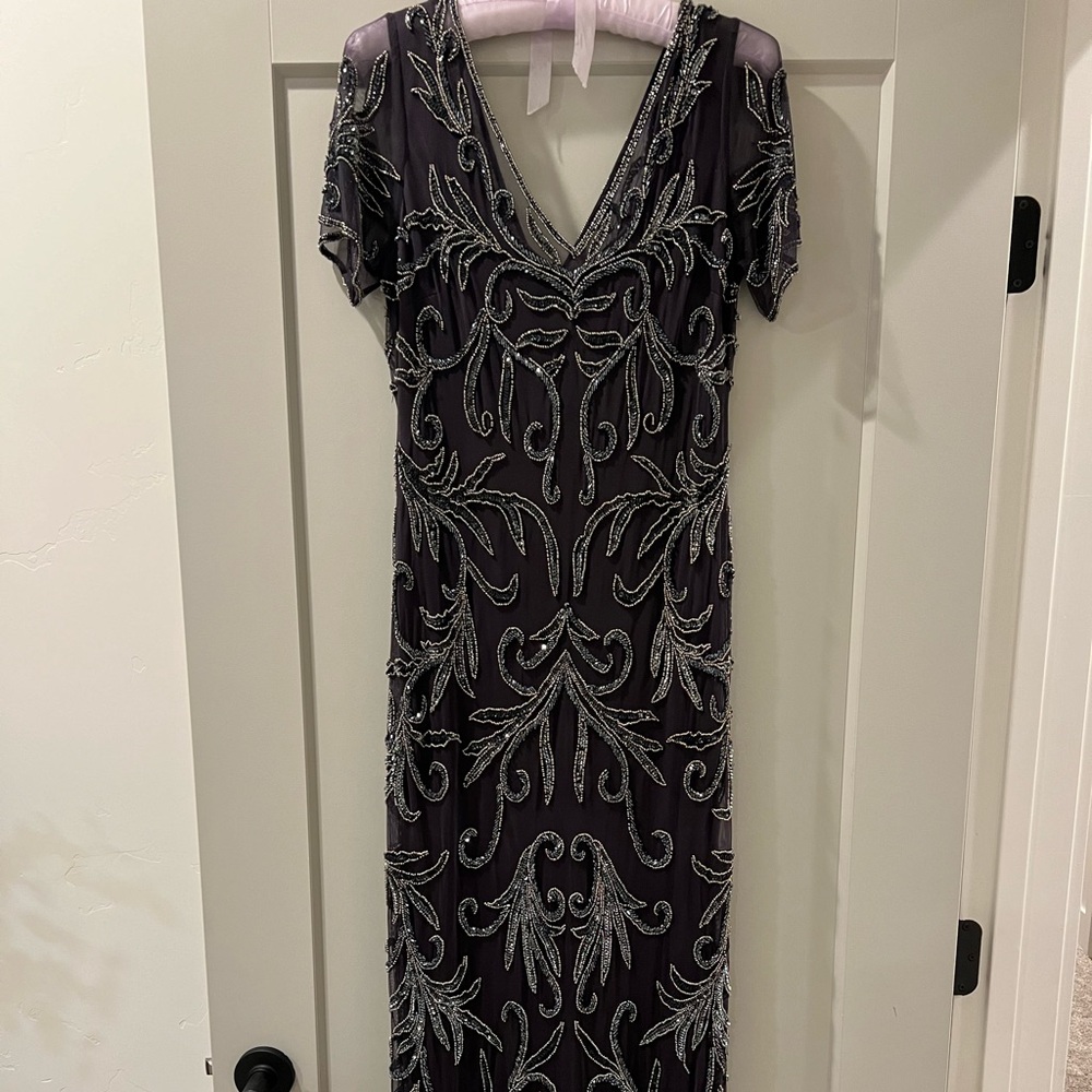 Pisarro Nights Beaded Mesh Column Gown